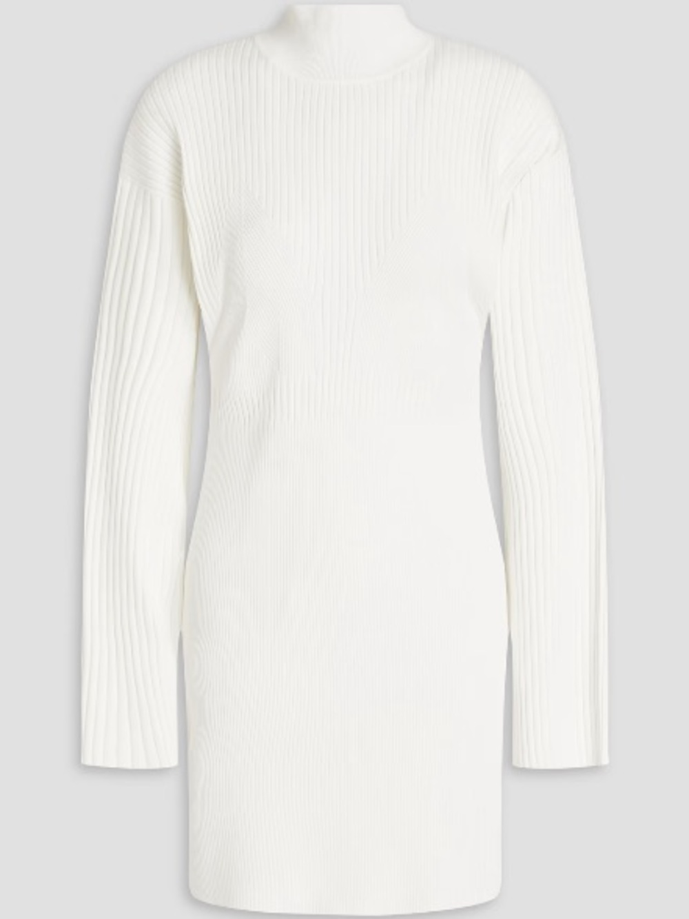 Long-Sleeve White Ribbed Knit Dress